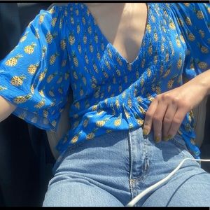 ZARA Pineapple Pattern Deep V Blouse